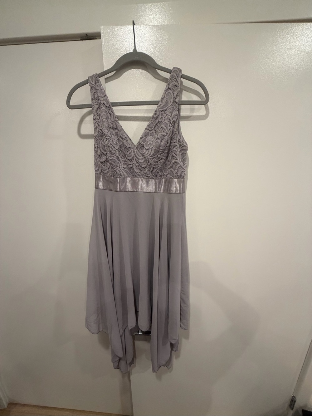 Ever-Pretty Gray Lace High Low Formal Dress Size S US 4